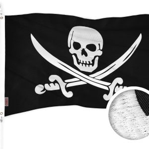 G128 Pirate Jolly Roger Swords Flag | 16x24 In | ToughWeave Series Embroidered 300D Polyester | Novelty Flag, Embroidered Design, Indoor/Outdoor, Brass Grommets