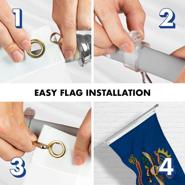 G128 Combo Pack: 6 Feet Tangle Free Spinning Flagpole (Silver) North Dakota ND State Flag 3x5 ft Printed 150D Brass Grommets (Flag Included) Aluminum Flag Pole - Image 7
