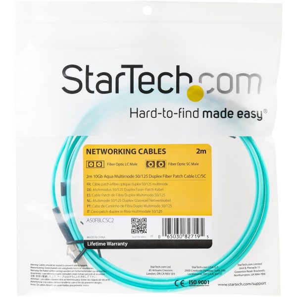 StarTech.com 2m Fiber Optic Cable - 10 Gb Aqua - Multimode Duplex 50/125 - LSZH - LC/LC - OM3 - LC to LC Fiber Patch Cable - Image 4