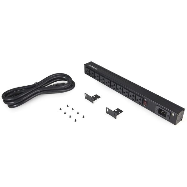 StarTech.com 10 Outlet Rack Mount Power Strip 125V/16 Amp, 1U Horizontal 19" Rackmount PDU, NEMA 5-20P Input, 10x NEMA 5-15/20R Outlets - Image 2