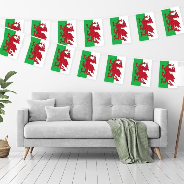 G128 Wales Welsh Bunting Banner | Flag 8.2 x 5.5 Inch, Full String 33 Feet | Printed 150D Polyester, Decorations For Bar, School, Festival Events Celebration - Image 2