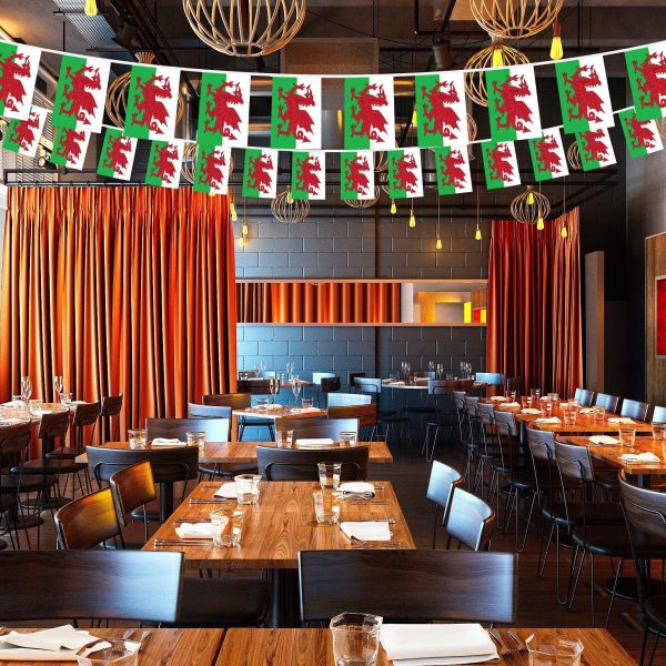 G128 Wales Welsh Bunting Banner | Flag 8.2 x 5.5 Inch, Full String 33 Feet | Printed 150D Polyester, Decorations For Bar, School, Festival Events Celebration - Image 5