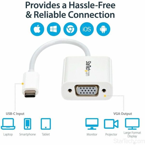 StarTech.com USB-C to VGA Adapter - White - Thunderbolt 3 Compatible - USB C Adapter - USB Type C to VGA Dongle Converter - Image 5