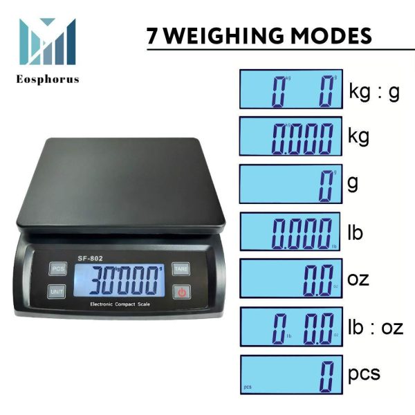Shipping Scale for Packages 66 LB (30 KG) –  Postal Scale for Shipping Packages Package Scale – Pound Ounce Kilogram Gram Tare Hold Counting Function USB Cord and AC DC Adapter - Image 3