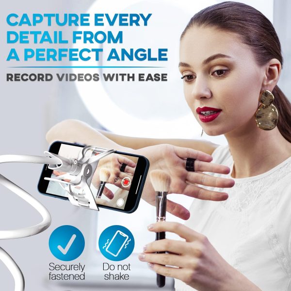 Cell Phone Holder for Bed Gooseneck Bedside Phone Holder Laying Down with Adjustable 360 Clamp Clip and Flexible Long Arm Phone Holder for Desk Stand and Mount Compatible with iPhone 14 (White) - Image 5