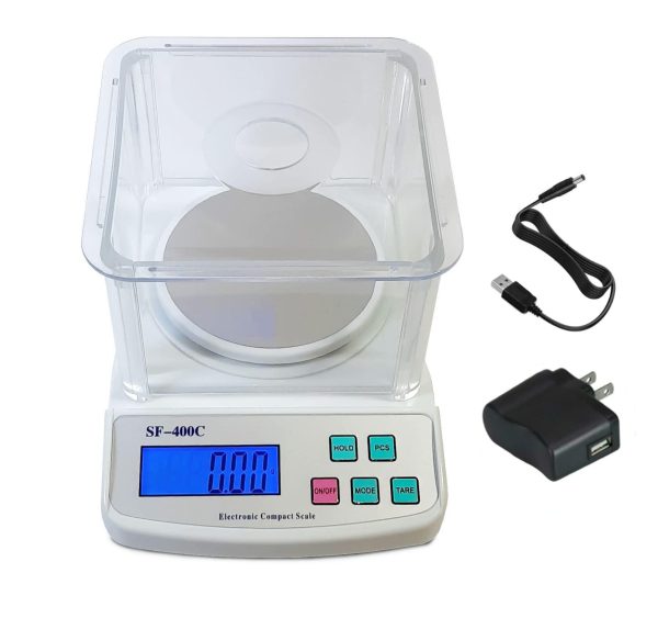 Ounce and Gram Scale 0.01g Accuracy Digital Scale Electronic Balance Laboratory Scales 600g Capacity – Windshield USB Charger AC DC Adapter Included