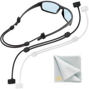 Glasses Strap Sunglass Holder   Adjustable Eyeglasses Strap   Silicone Sunglasses Strap for Men Women   Eye Glasses String Strap Lanyard   2 Cords   13  M (Black Clear)