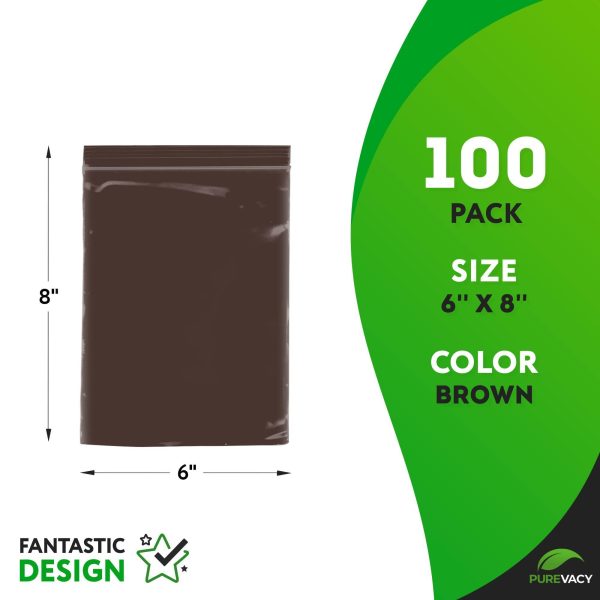 Amber Zip Bags 6 x 8 Brown Poly Zip Bags for Storage 100 Pack Polyethylene Plastic Bags Resealable 3 Mil Water Resistant Poly Zipper Bags Plastic Zipper Bags for Electronics - Image 2