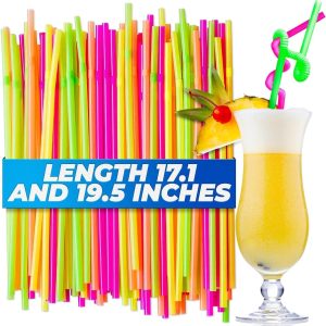 200Pcs 17  Plastic Drinking Straws Flexible Bendy Straws   Bendy Straws Assorted Color Straws for Coffee Bar Neon Straws   Cocktail Straws Disposable Flexible Straws Reusable Plastic Straws Disposable