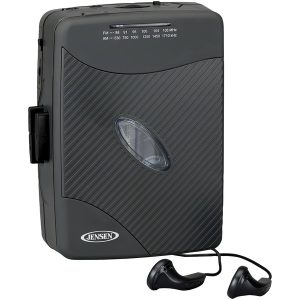 JENSEN SCR-75 Portable Stereo Cassette Player with AM/FM Radio and Earbuds, SCR-75 (Black)