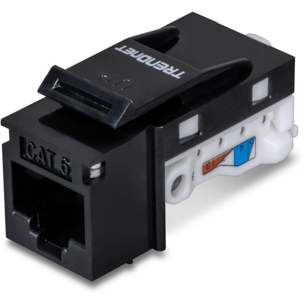TRENDnet Cat6 Keystone Jack, 25-Pack Bundle, 90° Angle Termination, Compatible with Cat5, Cat5e, & Cat6 Cabling, Color-Coded Labeling for T568B Wiring, Gold-Plated Contacts, Black, TC-K25C6BK - Image 2