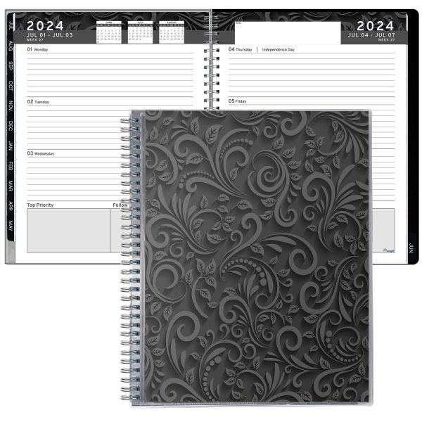 Aesthetic Planner Academic Year July 2024   June 2025 8.5 x11 with Weekly and Monthly Calendar pages   Daily Planner for Office Teacher Student Work (Black)