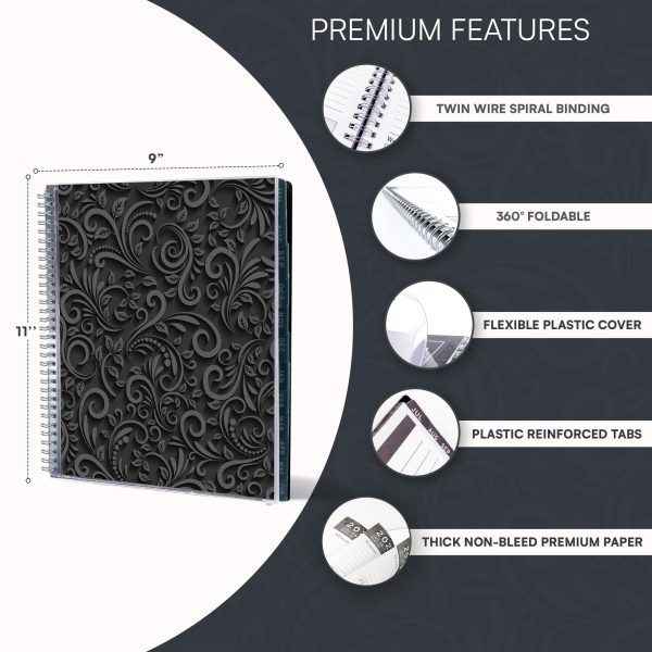 Aesthetic Planner Academic Year July 2024   June 2025 8.5 x11 with Weekly and Monthly Calendar pages   Daily Planner for Office Teacher Student Work (Black) - Image 2