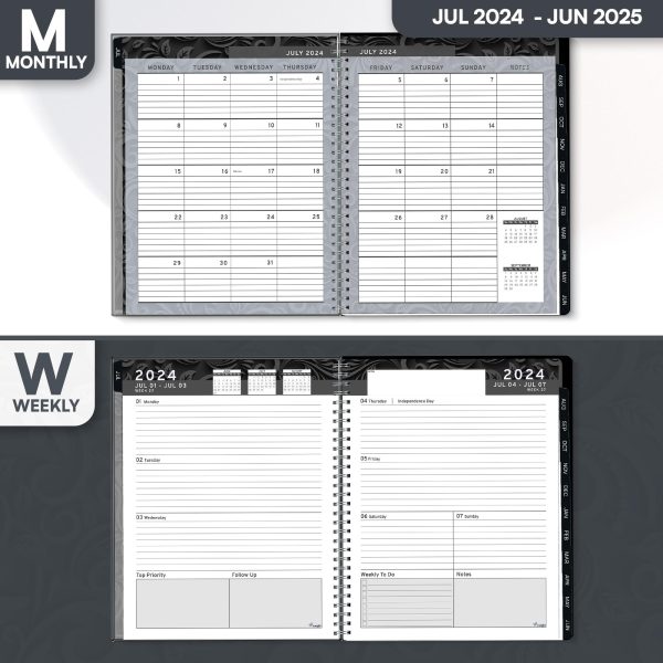 Aesthetic Planner Academic Year July 2024   June 2025 8.5 x11 with Weekly and Monthly Calendar pages   Daily Planner for Office Teacher Student Work (Black) - Image 3