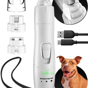 Dog Nail Grinder with LED Light Rechargeable Dog Nail Grinder for Large Dogs Medium & Small Dogs Professional Pet Nail Grinder for Dogs Quiet Soft Puppy Grooming Cat Nail Grinder (White)