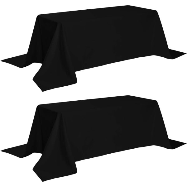 Classic Black Tablecloth 90x156   Black Table Clothes for 8 Foot Rectangle Tables 200 GSM Stain and Wrinkle Resistant Washable Fabric [2 Pack]
