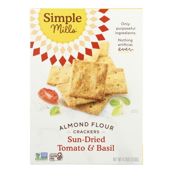 Simple Mills Sun Dried Tomato and Basil Almond Flour Crackers - Case of 6 - 4.25 oz. - Image 2