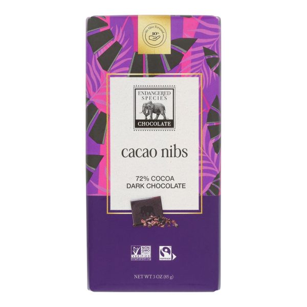 Endangered Species Natural Chocolate Bars - Dark Chocolate - 72 Percent Cocoa - Cacao Nibs - 3 oz Bars - Case of 12 - Image 2