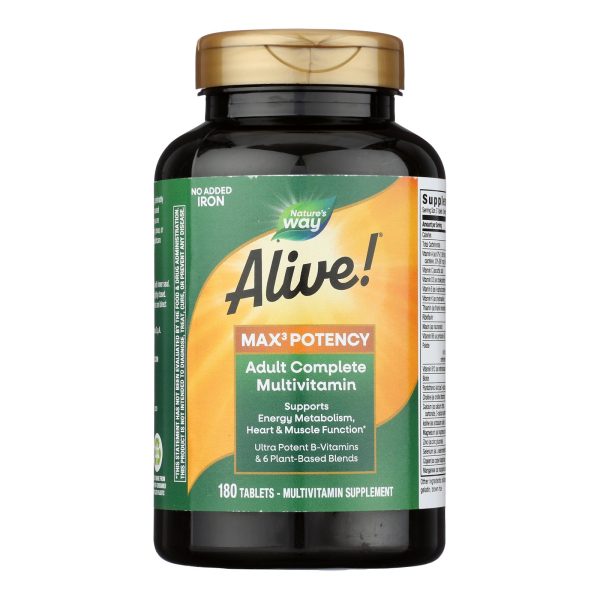 Nature's Way - Alive! Max3 Daily Multi-Vitamin - Max Potency - No Iron Added - 180 Tablets - Image 2