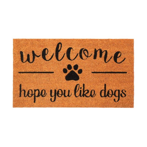 Coir Doormat Front Door Mat with Non Slip PVC Backing Printed Indoor Outdoor Mats for Home & Office Entrance Mats with Hope You Like Dogs Print 30”x17” Beige & Black