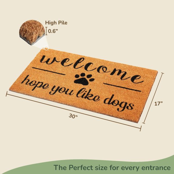 Coir Doormat Front Door Mat with Non Slip PVC Backing Printed Indoor Outdoor Mats for Home & Office Entrance Mats with Hope You Like Dogs Print 30”x17” Beige & Black - Image 2