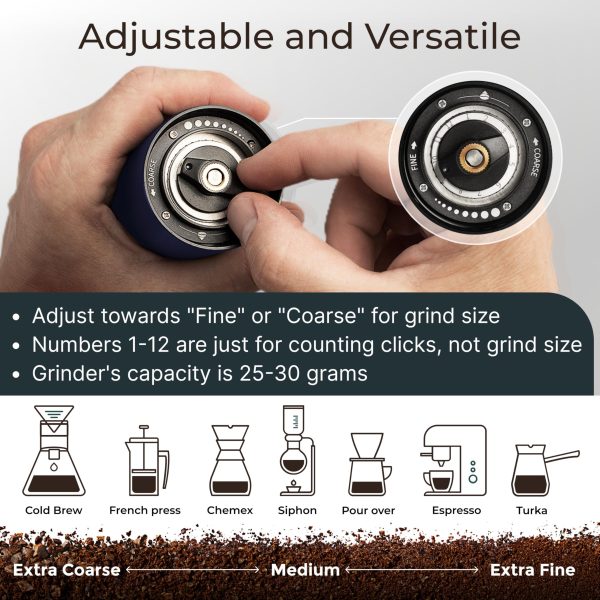 Manual Coffee Grinder by    Stainless Steel Conical Burr Coffee Grinder Manual with Adjustable Setting Double Bearing Hand Espresso Grinder Perfect for Home Office and Camping - Image 3