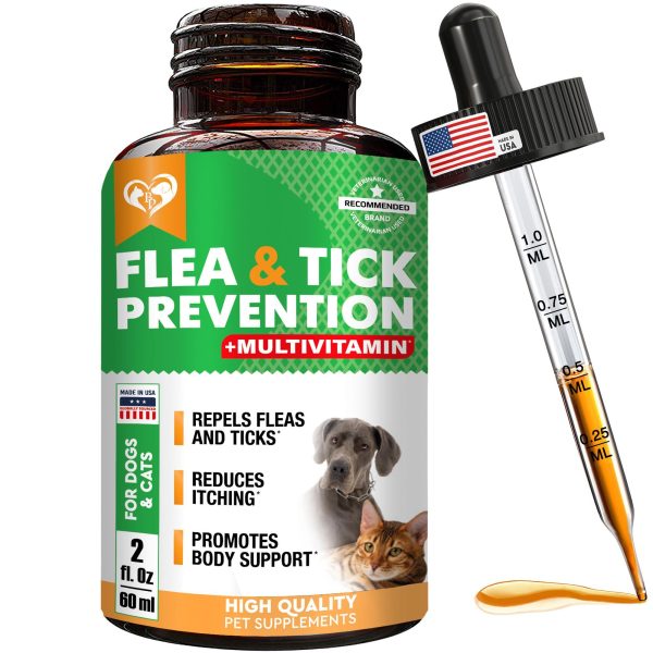 Oral Flea & Tick Prevention for Dogs and Cats   Natural Flea Control and Medicine & Treatment for Small and Large Dogs   Multivitamin Drops Supplements for Pets Made in USA