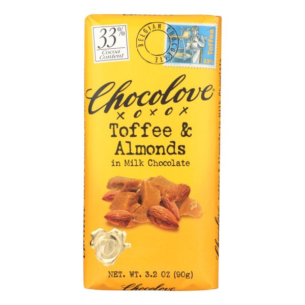 Chocolove Xoxox - Premium Chocolate Bar - Milk Chocolate - Toffee and Almonds - 3.2 oz Bars - Case of 12 - Image 3