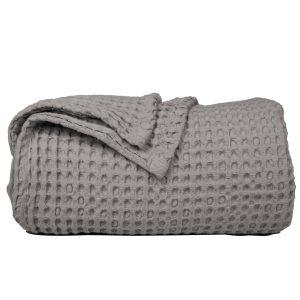 The Fine Living Co. 100% Cotton Waffle Weave Throw Blanket Lightweight Soft and Breathable Throw Blanket for All Season Skin Friendly Blanket for Couch Bed Sofa 50”x70” inches Mineral Gray