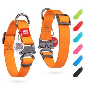 WAUDOG Waterproof Dog Collar   Adjustable Dog Collar for Large Dogs Small and Medium Dogs   Heavy Duty Dog Collars with Durable Metal Clasp and QR Dog Tag   Boy & Girl Dog Collars (Orange)