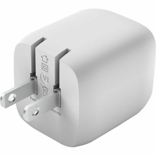 Belkin 45W Portable Dual Port GaN Wall Charger - 2xUSB-C (45W Total) - w/ USB-C to USB-C Cable - Fast Charging - Power Adapter - White - Image 2