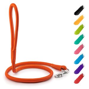 Rolled Leather Dog Leash 4Ft * 0.5 in for Small Medium and Large Dogs   Heavy Duty Leather Puppy Leash for Outdoor Walking Running Training   Strong Dog Leashes for Large Breed Dogs (Orange)