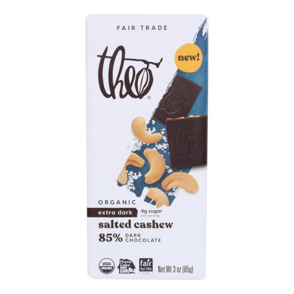 Theo Chocolate - Bar Salted Cshew 85% - Case of 12-3 OZ - Image 2