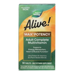 Nature's Way - Alive! Max3 Daily Multi-Vitamin - Max Potency - No Iron Added - 90 Tablets