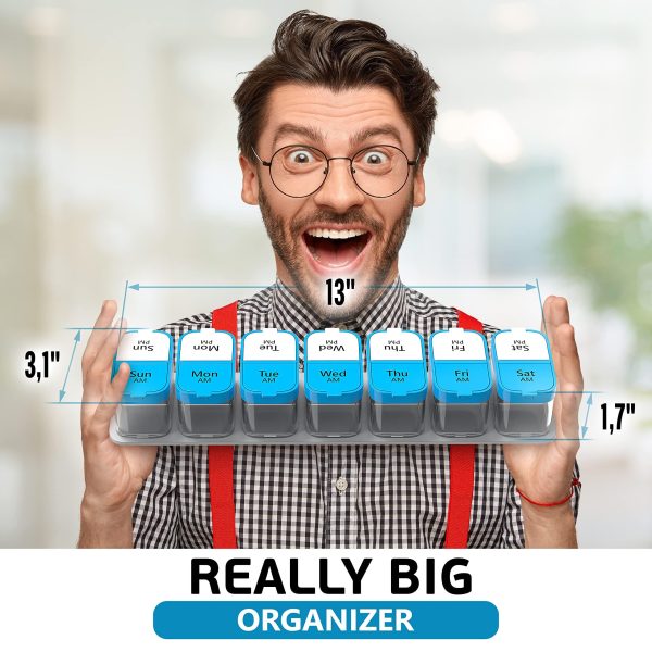 Huge Extra Large Pill Organizer — XL Daily Pill Box — 7 Day Am Pm Pill Case Jumbo Pill Container — Supplement Organizer — Twice A Day Big Pill Organizer - Image 2