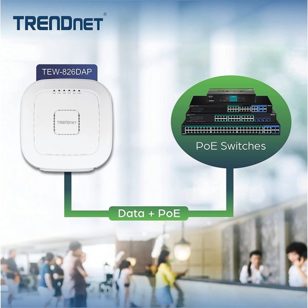 TRENDnet AC2200 Tri-Band PoE+ Indoor Wireless Access Point, 867Mbps WiFi AC + 400Mbps WiFi N Bands, Wave 2 MUMIMO, Client bridge, WDS, AP, WDS Bridge, WDS Station, Repeater Modes, White, TEW-826DAP - Image 5