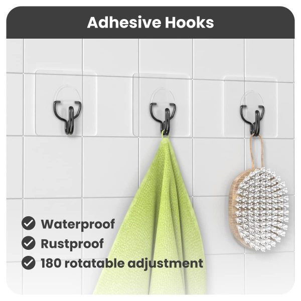 Hofnie Shower Caddy 3 Pack Shower Organizer with 20 Hooks 3 Adhesive Hooks Large CapacityStainless Steel Black Shower Shelves No Drilling Easy Installation Shower Shelf for Inside Shower - Image 8