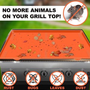 Silicone Griddle Mat | Food Grade Silicone Grill Mat | Protect the Top Surface from Insects by Magnetic Blackstone 28” Silicone Griddle Cover in Orange Color with Silicone Utensil Rest