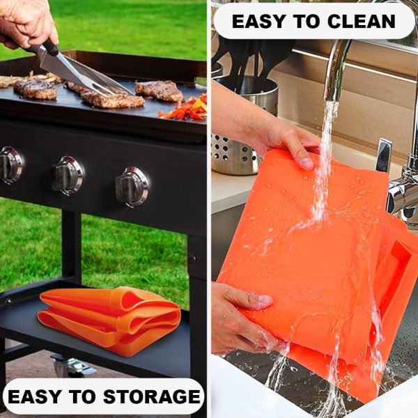 Silicone Griddle Mat | Food Grade Silicone Grill Mat | Protect the Top Surface from Insects by Magnetic Blackstone 28” Silicone Griddle Cover in Orange Color with Silicone Utensil Rest - Image 5