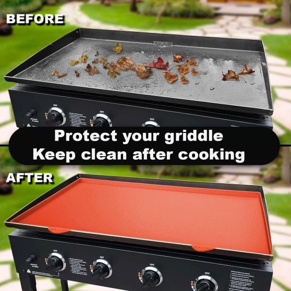 Silicone Griddle Mat | Food Grade Silicone Grill Mat | Protect the Top Surface from Insects by Magnetic Blackstone 28” Silicone Griddle Cover in Orange Color with Silicone Utensil Rest - Image 6