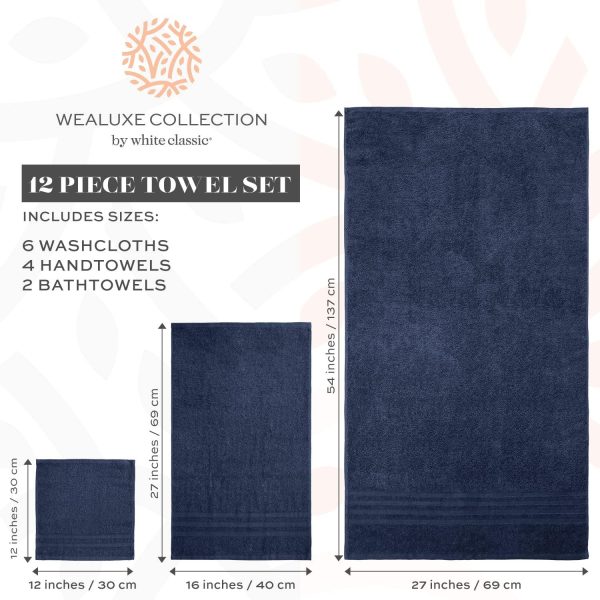 12 Piece Bath Towel Set for Bathroom   Wealuxe Collection 2 Bath Towels 4 Hand Towels 6 Washcloths 100% Cotton Soft and Plush Highly Absorbent Soft Towel for Hotel & Spa   Navy - Image 5