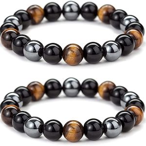 Black Obsidian Hematite Triple Protection Bracelet Blue Tiger Eye Beads Bracelets Lava Stone bracelets for Men and women 10MM or 8MM