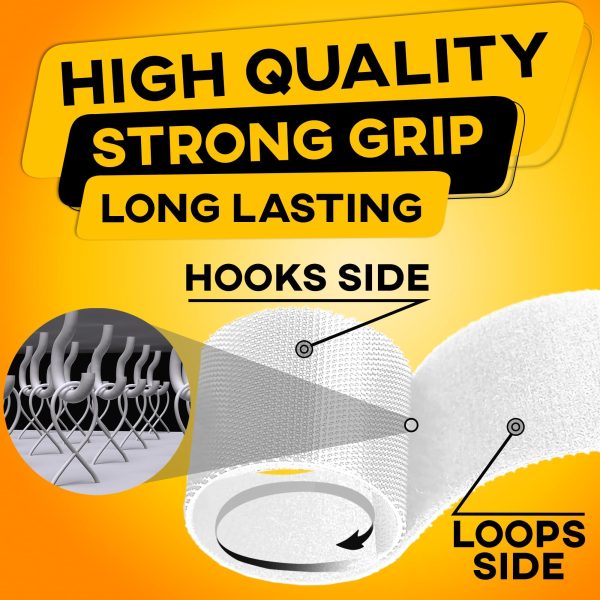 Hook and Loop One Wrap Tape Fastening Cable Straps with Heavy Duty Strenght Easy to Cut Roll Quick Wrap Cable Straps Bundling Ties Fasten Self Gripping for Storage and Organization (White) - Image 2