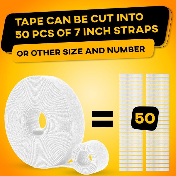 Hook and Loop One Wrap Tape Fastening Cable Straps with Heavy Duty Strenght Easy to Cut Roll Quick Wrap Cable Straps Bundling Ties Fasten Self Gripping for Storage and Organization (White) - Image 5