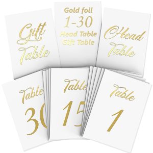 Gold Table Numbers 1 30 for Wedding Reception Gold Foil Table Number Cards 4x6 Inch with Head & Gift Table Restaurant Table Numbers Wedding Numbers for Tables Card Stock Wedding Table Numbers