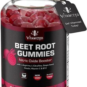 Beet Root Gummies   Super Nitric Oxide Beets Supplement   Red Beetroot Heart Chews with Grape Seed Power & B12  Pomegranate Flavor 60 Chewables Beets
