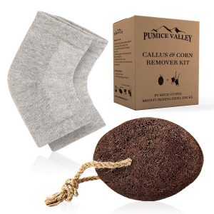 Pumice Stone for Feet & Moisturizing Heel Sleeves   Natural Lava Foot Stone Callus Removing Set   Cracked Heel Treatment   Foot Care Kit for Dry Cracked Feet Body Hands