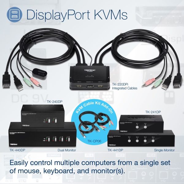 TRENDnet 2-Port Dual Monitor DisplayPort KVM Switch With Audio, 2-Port USB 2.0 Hub, 4K UHD Resolutions Up To 3840 x 2160, Connect Two DisplayPort Monitors, Dual Monitor KVM Switch, Black, TK-240DP - Image 7