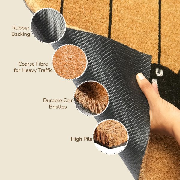 Welcome Mats Natural Coco Coir Mat with Non Slip PVC Backing Indoor Outdoor Mats for Entryway Rustic Decor for Front Door All Weather Floor Mats with Print Beige & Black 30”x17” - Image 4