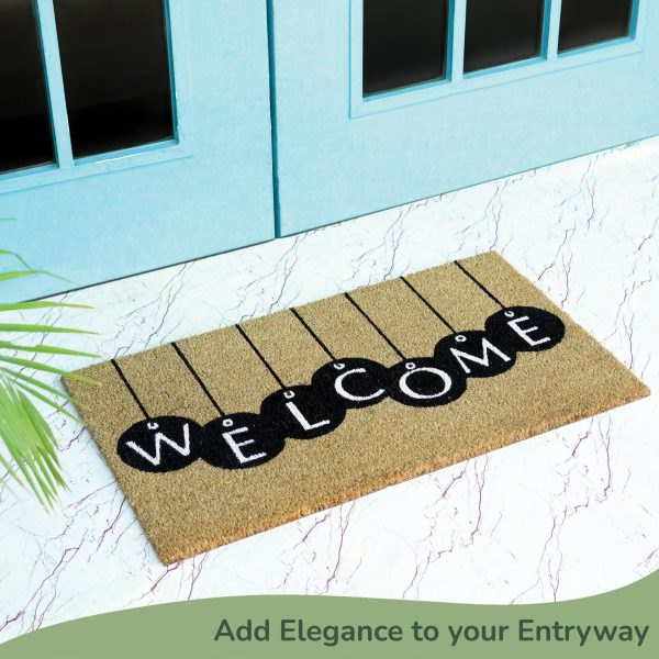 Welcome Mats Natural Coco Coir Mat with Non Slip PVC Backing Indoor Outdoor Mats for Entryway Rustic Decor for Front Door All Weather Floor Mats with Print Beige & Black 30”x17” - Image 5